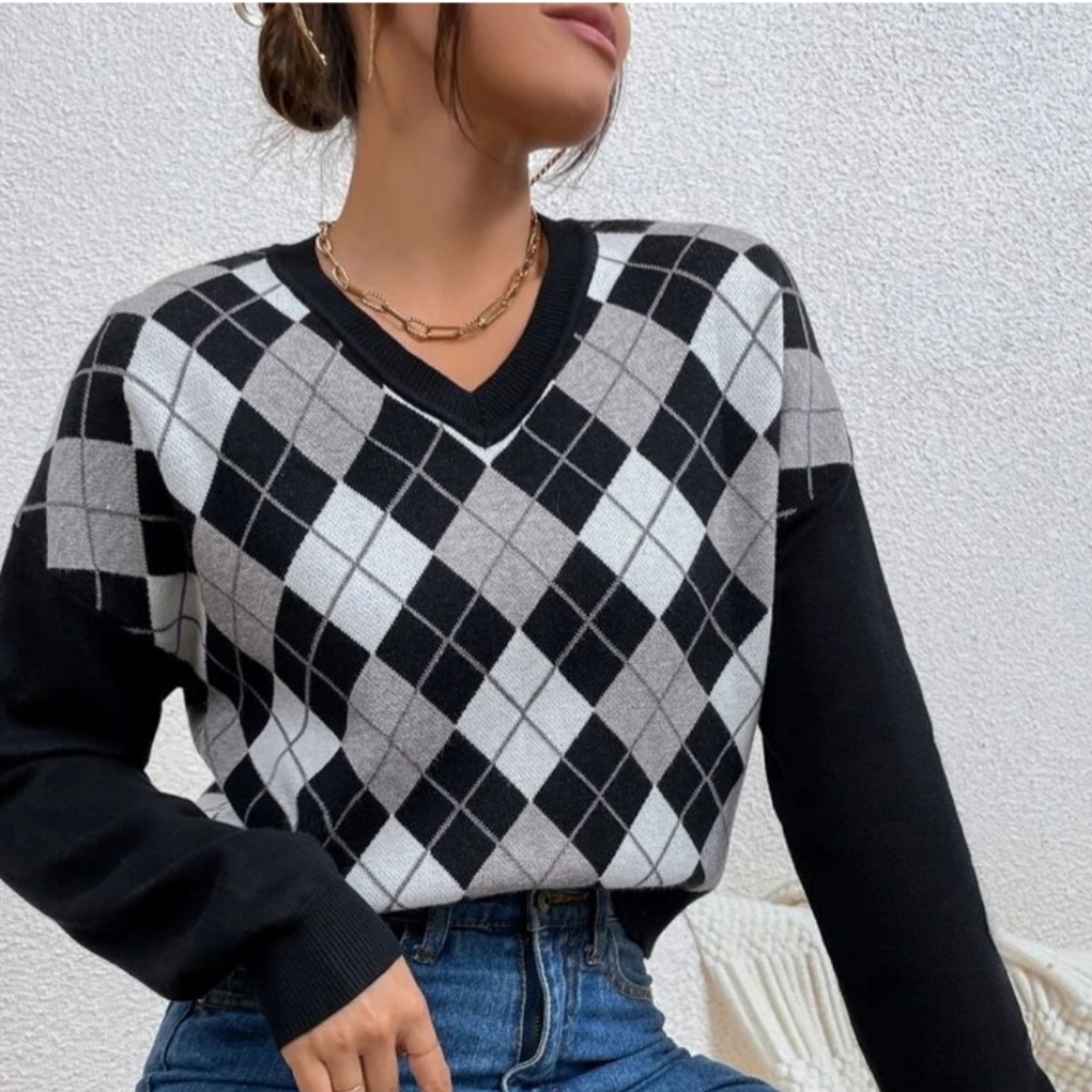 Crop Argyle Sweater